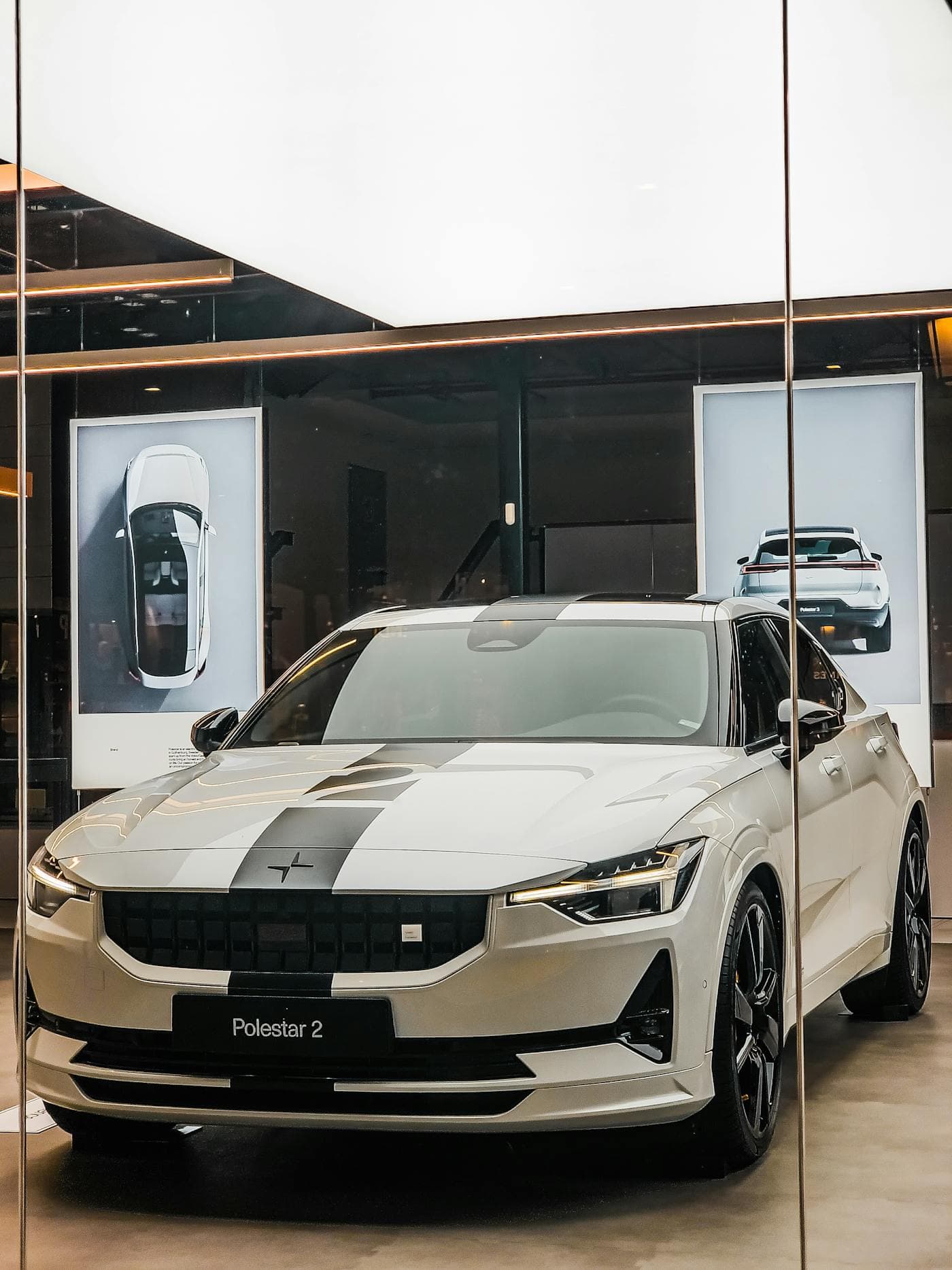 White Polestar 2 in a showroom